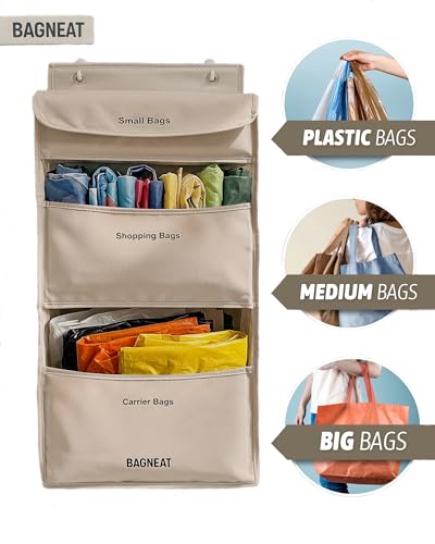 3 in 1 Plastic Bag Holder – Separate Plastic Bags, Reusable Bags & Grocery Bags – Over-the-Door or Wall-Mount Storage Organizer