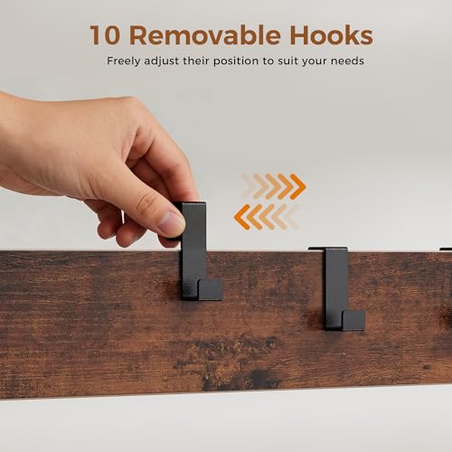 NEWBULIG Coat Rack, Hall Tree with Shoe Bench, 4-in-1 Entryway Organizer with 10 Hooks and Storage Shelf, Rustic Wood Entryway Bench for Mudroom, Living Room, Bedroom, Brown