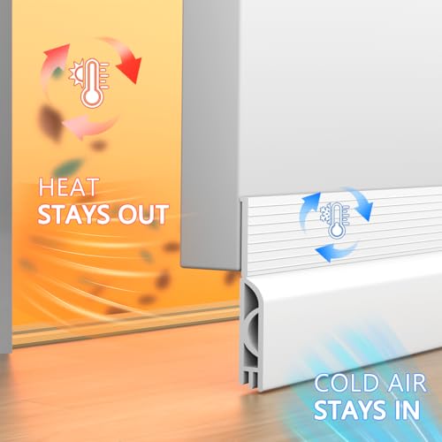 Door Draft Stopper,Adjustable Door Sweep for Bottom of Door,Silicone Weather Stripping Door Bottom Seal Blocker Air Noise,Under Door Gap Filler for Interior/Exterior Doors(White, 78inch)
