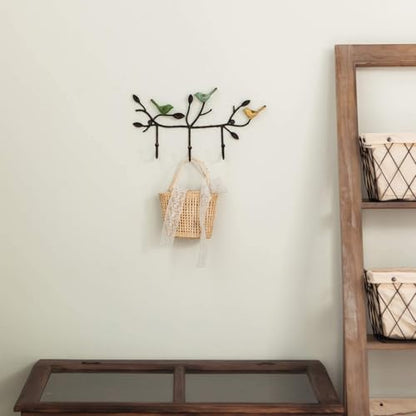 Vintage Wall-Mounted Coat Rack with 3 Hooks, Birds Standing on Tree Branch with Rustic Paint Heavy Duty Wall Hanging Key Holder, Farmhouse Coat Hooks for Towels, Hats, Scarves