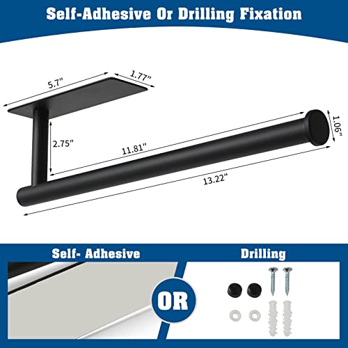 Under Cabinet Paper Towel Holder for Kitchen, Adhesive, Black | Wall Mounted Paper Towel Roll Rack for Bathroom or Kitchen, SUS304 Stainless Steel, Self-Adhesive or Screw Installation
