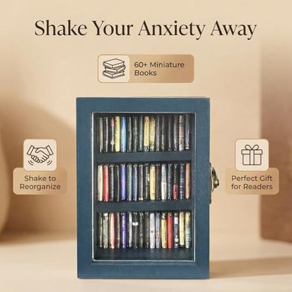 SIHPTO Mini Anxiety Bookshelf Desktop Decor Gift for Book Lovers | Mini Library Ornament with 60 PCS Mini Books, Stress Relief Fidget Decor for Home & Office