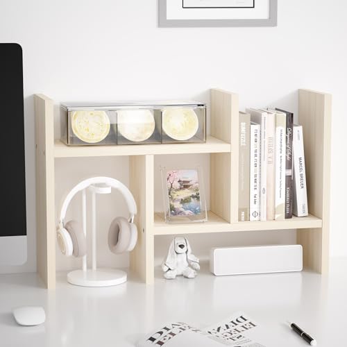 Desktop Organizer Office Storage Rack Adjustable W... (White Wood Tone | Engineered Wood)