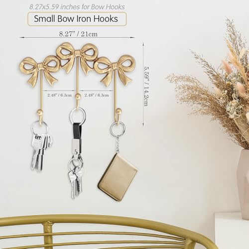 Small Gold Bow Wall Hook,Gold Cast Iron Hook,Size:8.27x5.59 inches | Wall Mounted,Gold Cast Iron,For Coats,Bath Towels,Room Decor,Bathroom,cute coquette decor,Office