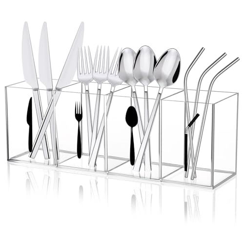 4 Section Acrylic Cutlery Storage Organizer Bin wi... (Clear | Acrylic)
