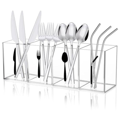 4 Section Acrylic Cutlery Storage Organizer Bin wi... (Clear | Acrylic)
