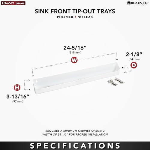 Rev-A-Shelf 24" Plastic Tip-Out Tray Organizer for Sink Base Cabinets, Home Kitchen and Bathroom Organization, Min Opening Width 26.5", White, LD-6591-24-11-1