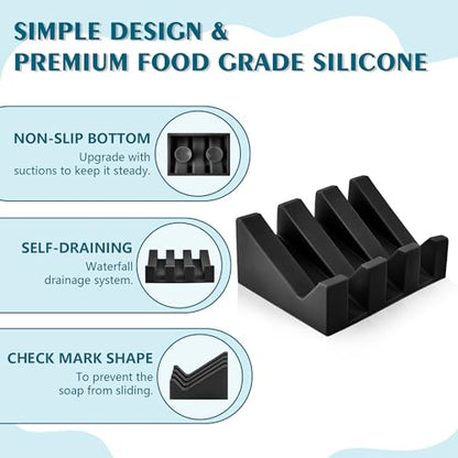Soap Dish Holder for Shower with Suction Cup, Silicone Soap Holder & Saver Self-Draining Bar Soap Dish Keeps Soap Dry for Bathroom, Kitchen, Bathtub, Extends Soap Life (Black-1Pack)