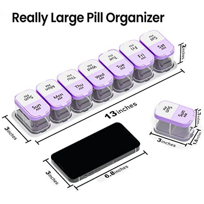 Daviky Large Pill Organizer 7 Day, Weekly XL Pill Box 2 Times a Day, Extra Big Medicine Case AM PM for Vitamins, Supplements and Medication