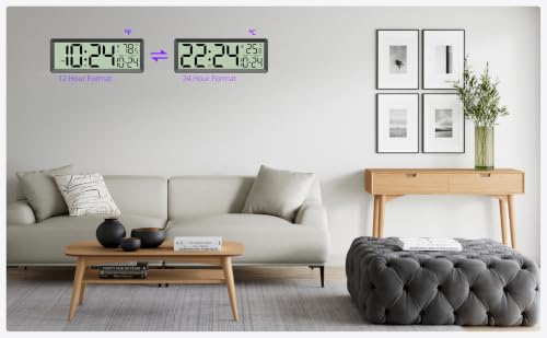14” Large Digital Wall Clock Battery-Operated with Temperature, Date, DST | Big Digital Clock for kitchen, farmhouse, bedroom, bathroom, classroom, office, living room - Modern, Silent, Easy-to-Read