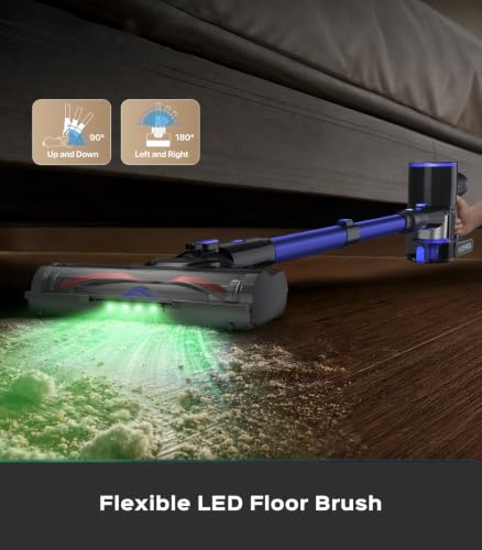 Cordless Vacuum Cleaner, 550W 50KPa 45Mins Vacuum Cleaners for Home, Self-Standing Stick Vacuum with Anti-Tangle Brush & LED Display for Hardwood Floors, Carpet, Pet Hair, Car
