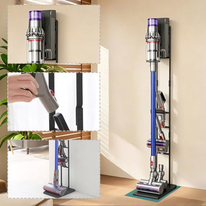 EZ SPARES Vacuum Stand,Vacuum Accessories Stable Metal Storage Bracket Holder Compatible with Dys Handheld V15 V11 V10 V8 V7 V6 Cordless Vacuum Cleaners(Black)