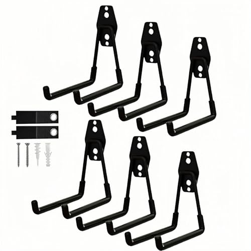 6 Pack Garage Hooks Heavy Duty with Anti-Slip Coating, Steel Utility Ladder Hooks for Hanging Garden Tools, Hoses, Ropes, Bikes and More (5.3in)