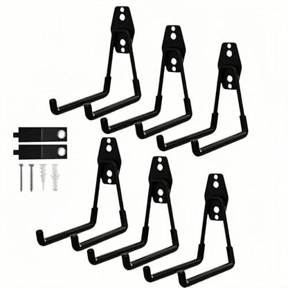 6 Pack Garage Hooks Heavy Duty with Anti-Slip Coating, Steel Utility Ladder Hooks for Hanging Garden Tools, Hoses, Ropes, Bikes and More (5.3in)