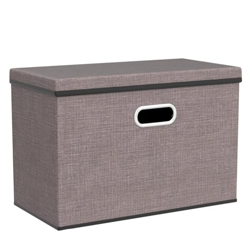 Large Collapsible Storage Bins with Lids [3-Pack] Linen/Cotton Blend Foldable Storage Boxes Organizer Containers Baskets Cube with Cover for Home Bedroom Closet Office Nursery(17.7x11.8x11.8)