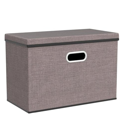 Large Collapsible Storage Bins with Lids [3-Pack] Linen/Cotton Blend Foldable Storage Boxes Organizer Containers Baskets Cube with Cover for Home Bedroom Closet Office Nursery(17.7x11.8x11.8)