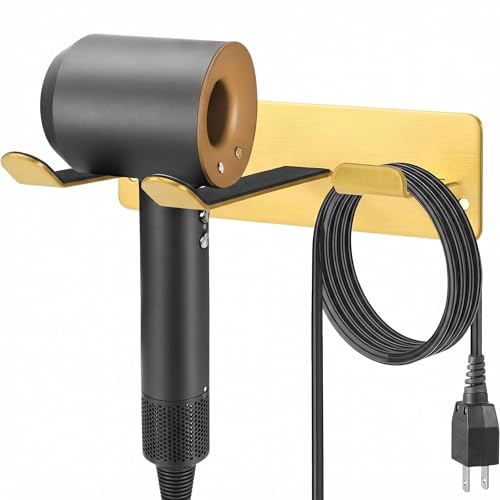 Hair Dryer Holder Wall Mount, Universal No-Drill S... (Gold | Stainless Steel)