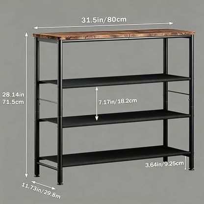 INGIORDAR 4 Tier Shoe Rack Storage Organizer Shelf Top with MDF Board | Space-Saving,with 3 Layer Fabric,stores 16+Pairs of Shoes for Closet,Entryway,Bedroom,Living Room Garage,Black+Rustic Brown