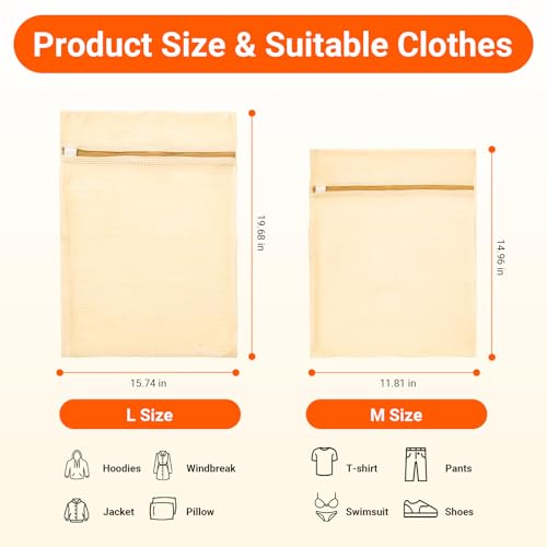 6Pcs Organic Cotton Mesh Laundry Bags for Delicates, Durable Mesh Wash Bags, Sturdy Zipper Laundry Bag for Underwear, Clothes, Shoes, Socks, (3 Large, 3 Medium)