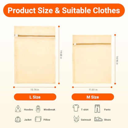 6Pcs Organic Cotton Mesh Laundry Bags for Delicates, Durable Mesh Wash Bags, Sturdy Zipper Laundry Bag for Underwear, Clothes, Shoes, Socks, (3 Large, 3 Medium)