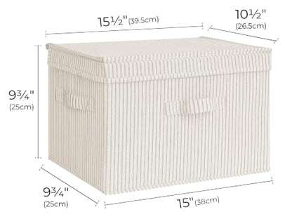 StorageWorks Fabric Storage Bins with Lid, Decorative Storage Boxes for Shelves, Stackable Closet Organizer Basket with Handles, Large, Khaki and Beige Stripes, 2-Pack