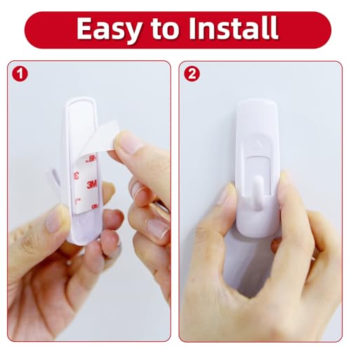 20 Medium Hooks for Hanging, Adhesive Wall Strips Hooks Heavy Duty, no Damage Sticky Utility with 24 Strips for Bathroom Towel，Coat，Door，Key