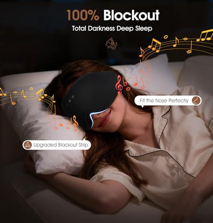 Bamboo Cotton Bluetooth Sleep Mask, 2 in 1 3D Soft Sleep Mask with Sleep Headphones, Sleep Eye Mask with Timming Setting, Blackout Sleeping Mask for Side Sleepers, Women Men, Black (Black)