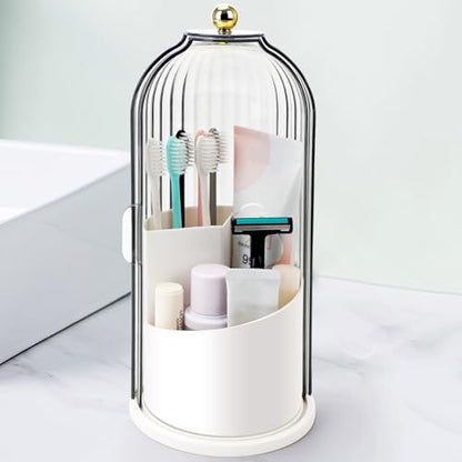 Toothbrush Holders with Sliding Lid, Rotating 3 Slots Bathroom Organizer Countertop, Tooth Brush Toothpaste Holder Bathroom Counter Stand Sink Organizer Caddy for Vanity Makeup Brushes Holder