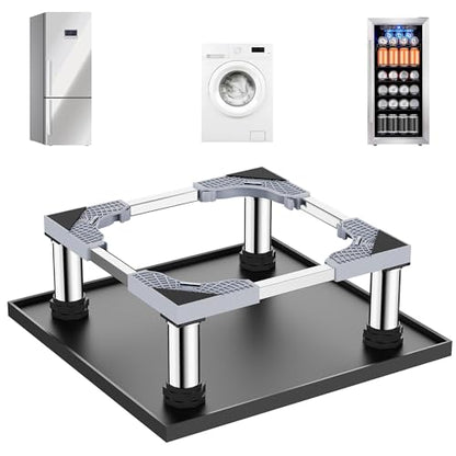 Mini Fridge Stand with Silicone Drip Tray, Adjustable 24''x24'' Refrigerator Stand with 4 Stainless Steel Feet, Dorm Fridge Stand Protects Floors from Leaks for Small Fridge, Portable Compact Washer or Dryer (7.3"-8.5" High)