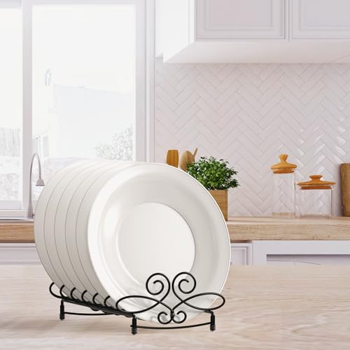 Simple Houseware Vertical Plate Stand Holder Dish Rack Elegant Design | Dinnerware Organizer, 6-Compartments