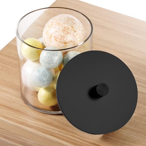 SheeChung 1 Pack 50oz Laundry Pods Container with Matte Black Bamboo Lid | Shatterproof Laundry jars- Clear Plastic Storage Canister for Scent Beads & Bath Salts with Labels & Spoon