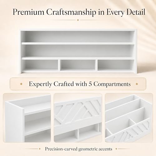 BLU MONACO | Wooden Mail Organizer with Drawer | Mail Organizer Countertop with 6 Compartments | Bill Holder for Desk | White Desktop Mail Sorter