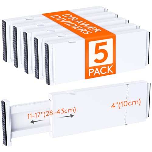 5 Pack Upgrade Drawer Dividers for Clothes, 4" Hig... (5 Count | White)
