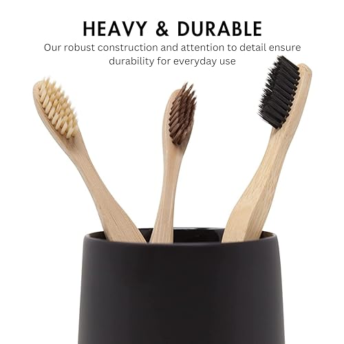 Yew Design Matte Black Bathroom Toothbrush Holder Cup - Round