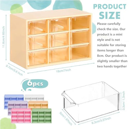 6 Pcs Mini Drawer Organizer Small Organizer with 9 Drawers Plastic Desktop Craft Storage Box for Office Home Room Jewelry Cosmetics Collection(Multicolored)
