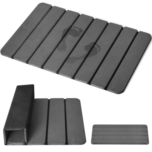 Large Foldable Stone Bath Mat, 2 Pcs Super Absorbent Diatomaceous Earth Mat with Non-Slip Base, Quick Drying Floor Mat for Bathroom Kitchen Counter (28" x 16", Grey)