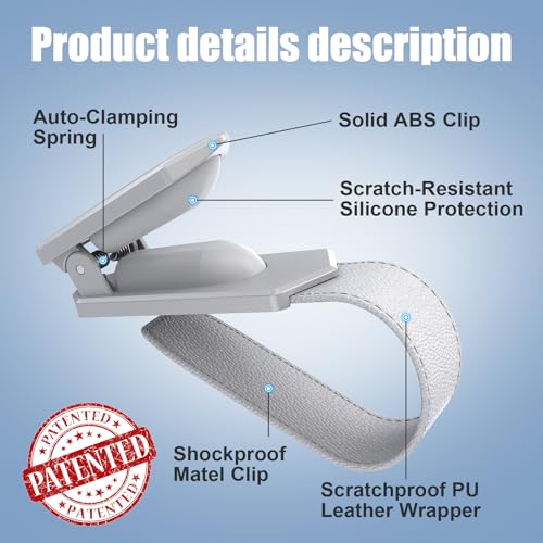 One-Handed-Operation Sunglasses Holder for Car, Visor Sunglass Holder Clip, Car Accessories Interior, Universal Fit Silicone Padded Visor Sunglass Holder Car, Unmatched Durability (2 Pack)