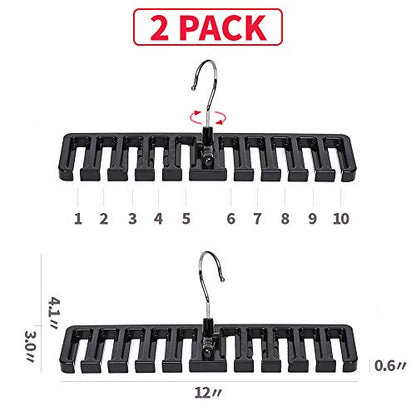 DIOMMELL 2 PCS Belts Rack, Storage Organizer, Hanger, Holder - Closet tie Racks Hangers Sturdy for Men Women, Black