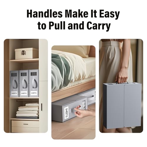 Bed Sheet Organizers and Storage, Foldable Fabric Storage Bins for Bed Sheets Duvet Covers Pillowcases, Closet Organizer, Storage Container Boxes for Blankets, Clothes (4 pack(Queen or King), Grey)