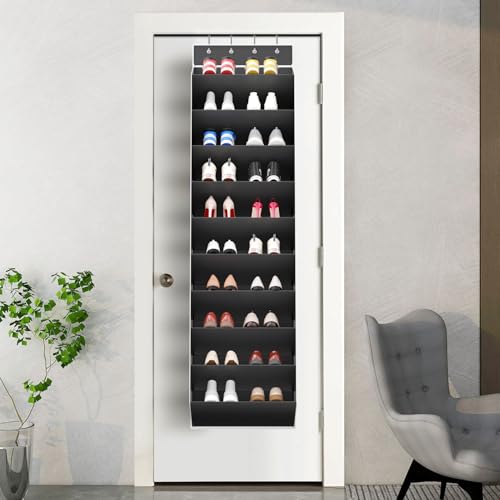 REGELETO 10 Tiers Large Size Over the Door Shoe Organizer Storage, Hanging Shoe Rack for Door with Deep Pockets, Fit 20 Pairs Shoe Organizer Holder for Sneakers and Boots (Black)