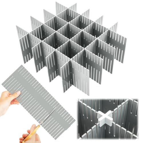 Blosssound 15 Pcs 5.12 Tall Drawer Divider Adjustable Drawer Organizer,Grey | DIY Deep Storage Organizer Separator with Fixed Buckle for Underwear Socks Dormitory Office Kitchen Bedroom
