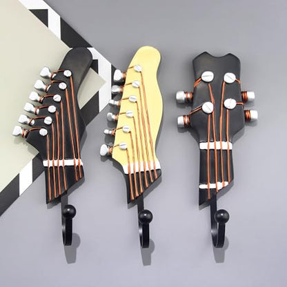 Vintage Guitar Shaped Decorative Hooks Rack Hangers,3 Pack | Guitar Hook For Hanging Clothes Coats Towels Keys Hats Metal Resin Hooks Wall Mounted Heavy Duty, Guitar Music Decor
