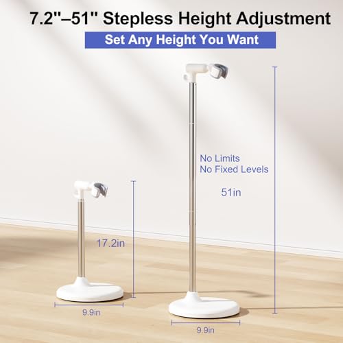 Heavy Duty Hair Dryer Stand, 360° Rotating, Adjustable Height | Hands Free Hair Dryer Stand, Stepless 17.2"–51" Height, 360° Rotating, TPU Clip, Weighted Base for Salon & Home Use(White)