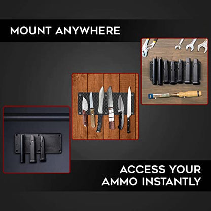 Magnetic Ammunition Holder for Gun Magazines and Clips, Organize Mount in Your Gun Safe, Locker Cabinet, Vault, Ultimate Ammo Storage Accessories for Handgun, Oistol and Rifle Mags, Black