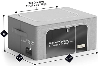 Sorbus Storage Bins with Metal Frame - Stackable & Foldable Clothes Organizer Bags - Oxford Fabric Storage Containers with Large Clear Window & Carry Handles, Bedroom Organization for Bedding & Linen