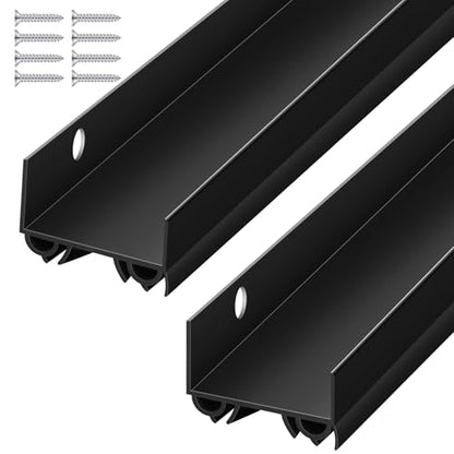 Lineshading 2 Sets Door Sweep Plastic PVC 1 3/4" x 36" Slide on Bottom Exterior Door Seal Strip for Weather Stripping Draft Stopper (Black)
