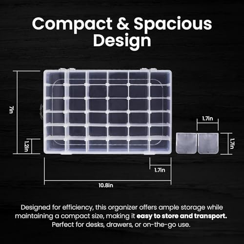 Budreu 4pack 36 Grids Plastic Clear Organizer Box Bead Storage Containers with Adjustable Dividers for Craft Jewelry Fishing Tackles Parts Storage with 4 Sheets Label Stickers