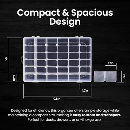 Budreu 4pack 36 Grids Plastic Clear Organizer Box Bead Storage Containers with Adjustable Dividers for Craft Jewelry Fishing Tackles Parts Storage with 4 Sheets Label Stickers
