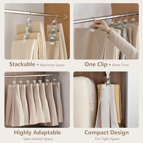 Wide 20 Pack Leggings Hangers for Closet, Metal Pants Hangers with Clips, Non-Slip Skirt Boot Jeans Hanger, Stackable Closet Organizer Space Saving White
