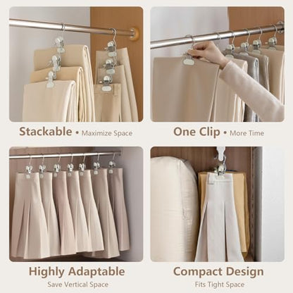 Wide 20 Pack Leggings Hangers for Closet, Metal Pants Hangers with Clips, Non-Slip Skirt Boot Jeans Hanger, Stackable Closet Organizer Space Saving White